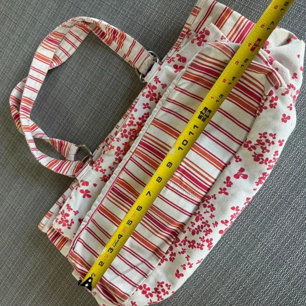 Roxy white and red/orange floral striped tote bag